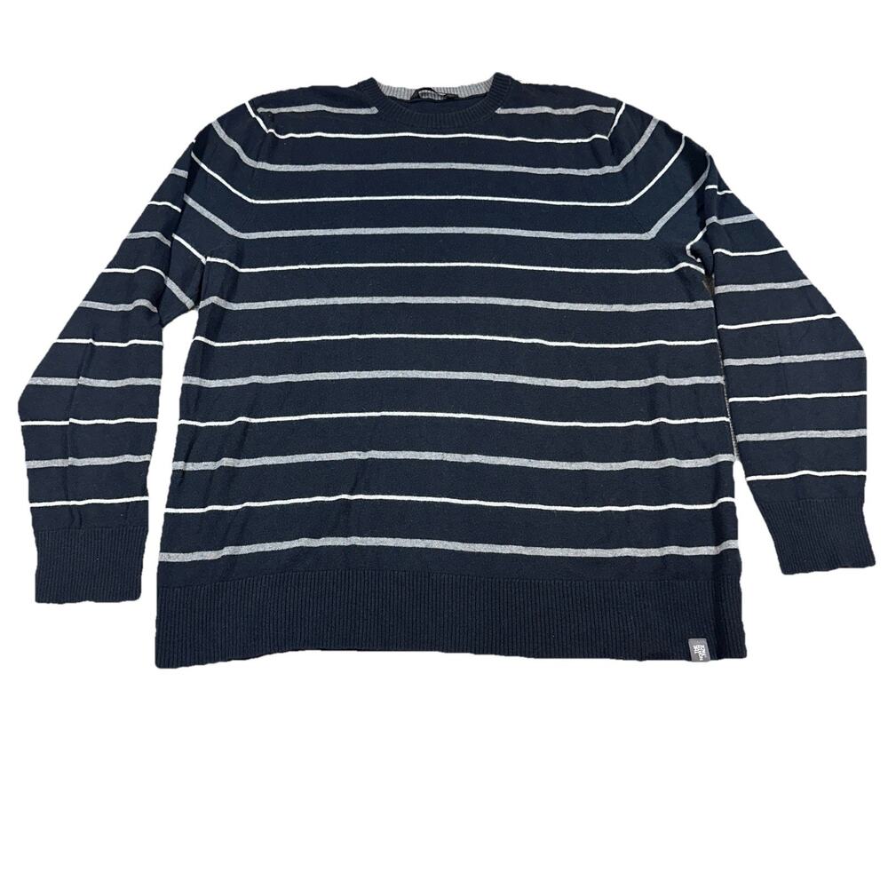 The North Face Men Large Navy Striped Long Sleeve Crew Neck Sweater Part Wool